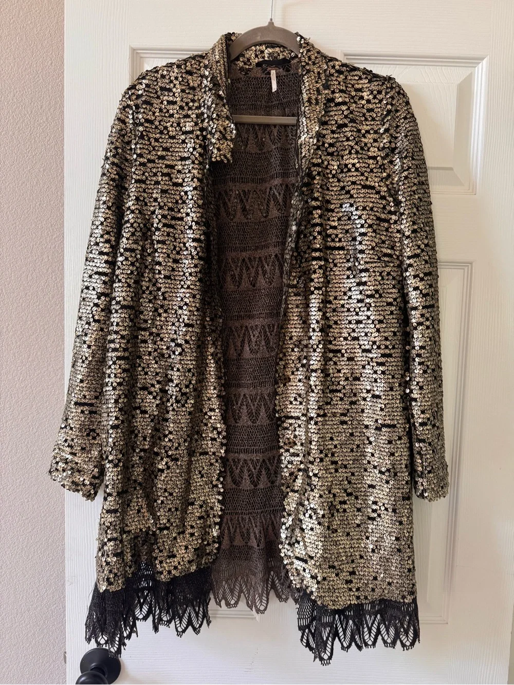Free People Tarnished Stardust Sequin jacket in gold and black size M